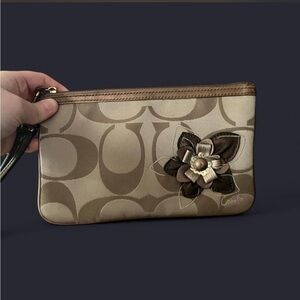 Coach Beige/Brown Signature Floral Wristlet